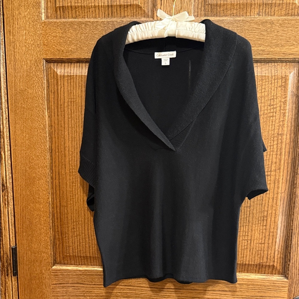 Coldwater Creek Black Wool Blend  V-Neck Sweater Large NWOT